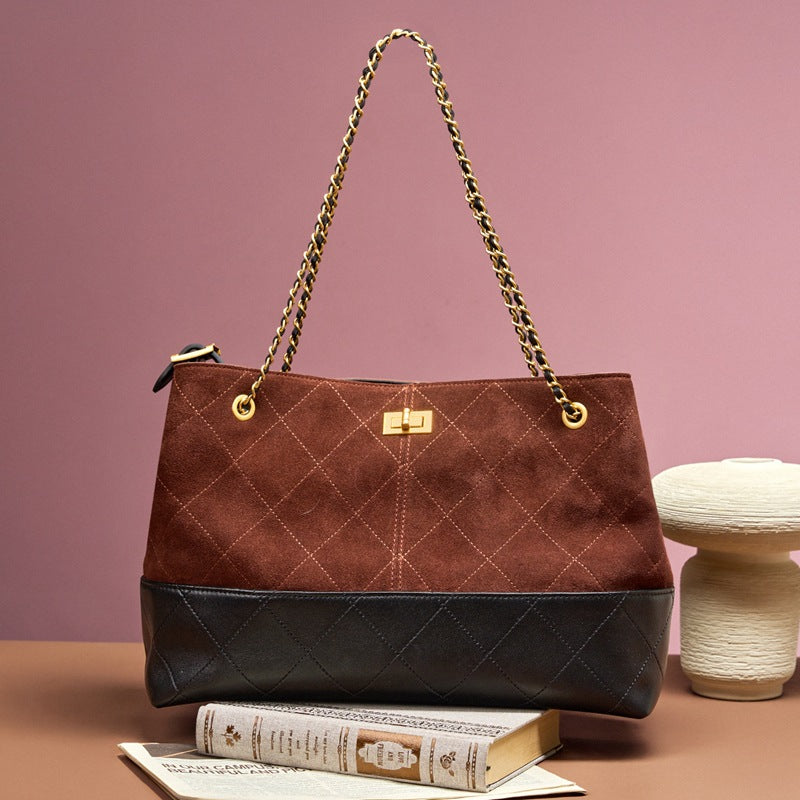 Chain shoulder crossbody leather tote bag suede handbag