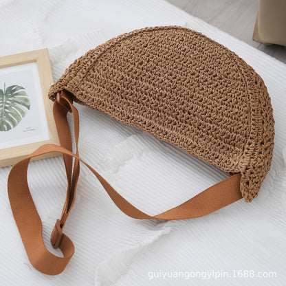 Sports Crossbody Bag Handmade Woven Dumpling Bag Breathable Semicircle Bag Versatile Rattan Bag Summer Beach Bag for Women Luxury