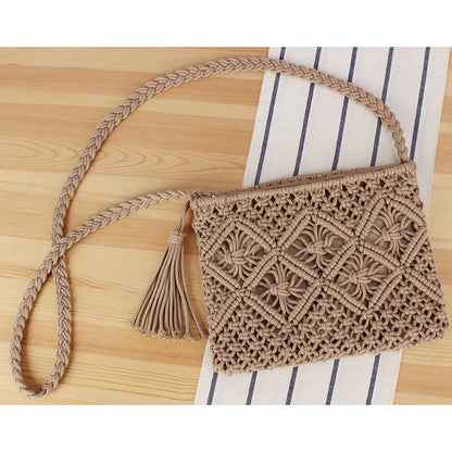 Tassel Handheld Woven Bag Retro Handheld Woven Bag Summer Vacation Tourism Beach Bag