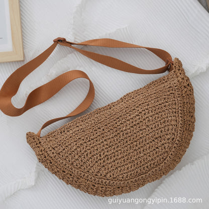 Sports Crossbody Bag Handmade Woven Dumpling Bag Breathable Semicircle Bag Versatile Rattan Bag Summer Beach Bag for Women Luxury