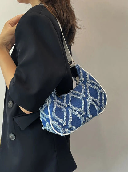 Raw Edge Cloth Shoulder Bag