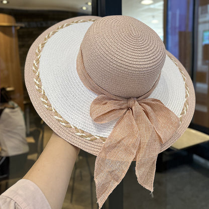 Straw Bag and Hat Set for Women, Beach Vacation, Versatile Sun Protection Wide Brim Hat, Commute Travel Large Capacity Tote Bag