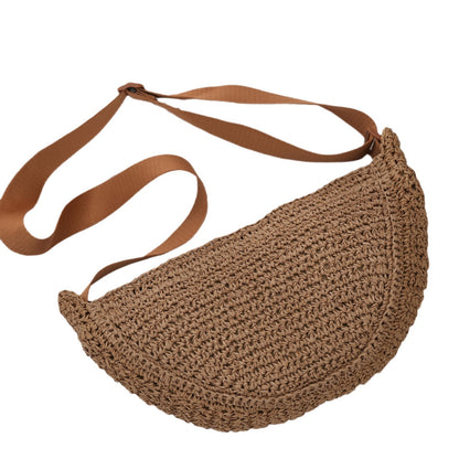 Sports Crossbody Bag Handmade Woven Dumpling Bag Breathable Semicircle Bag Versatile Rattan Bag Summer Beach Bag for Women Luxury